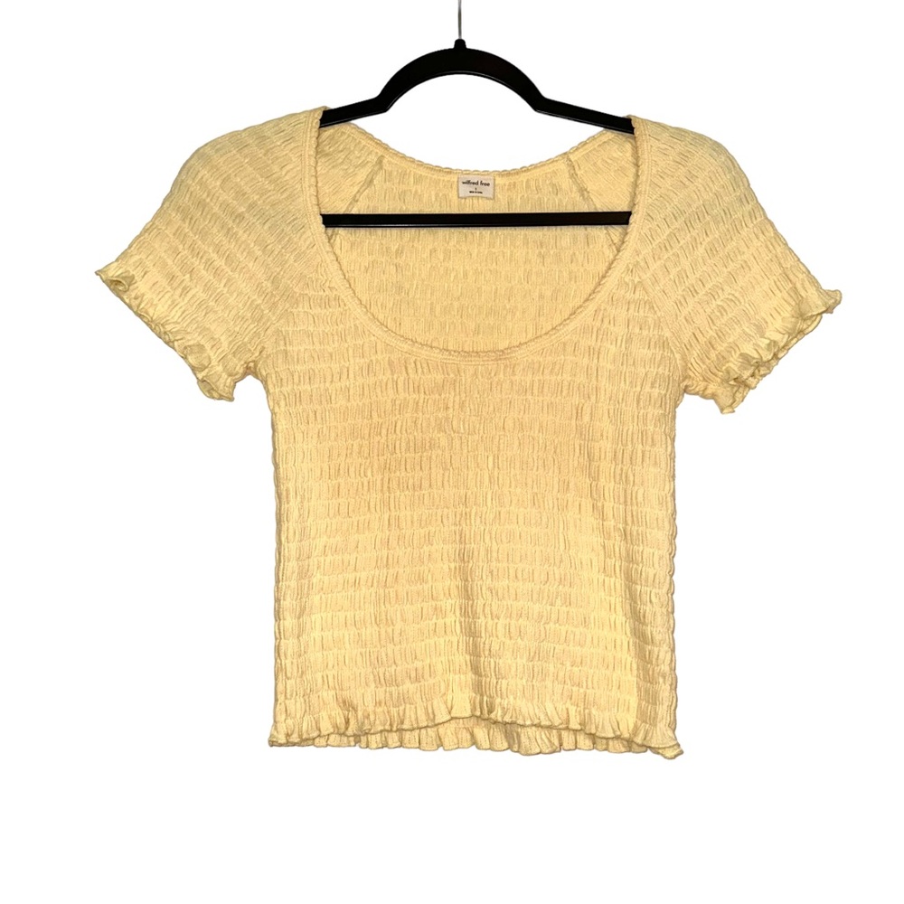Aritzia Wilfred Free Short Sleeve Smocked Yellow Crop Top SMALL